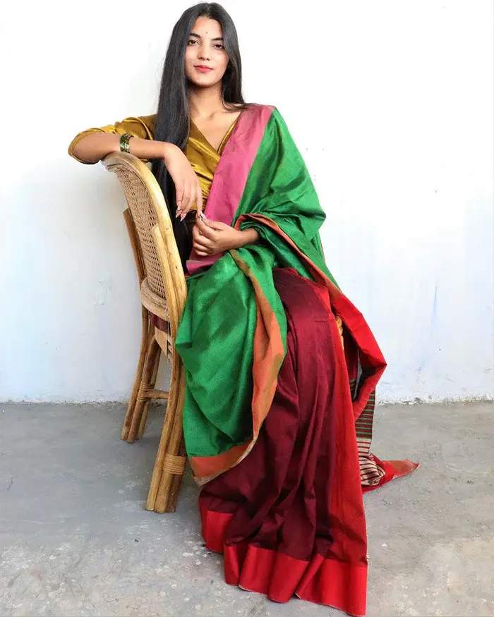Iqraar Handwoven Pure Cotton Viscose Saree - Holi